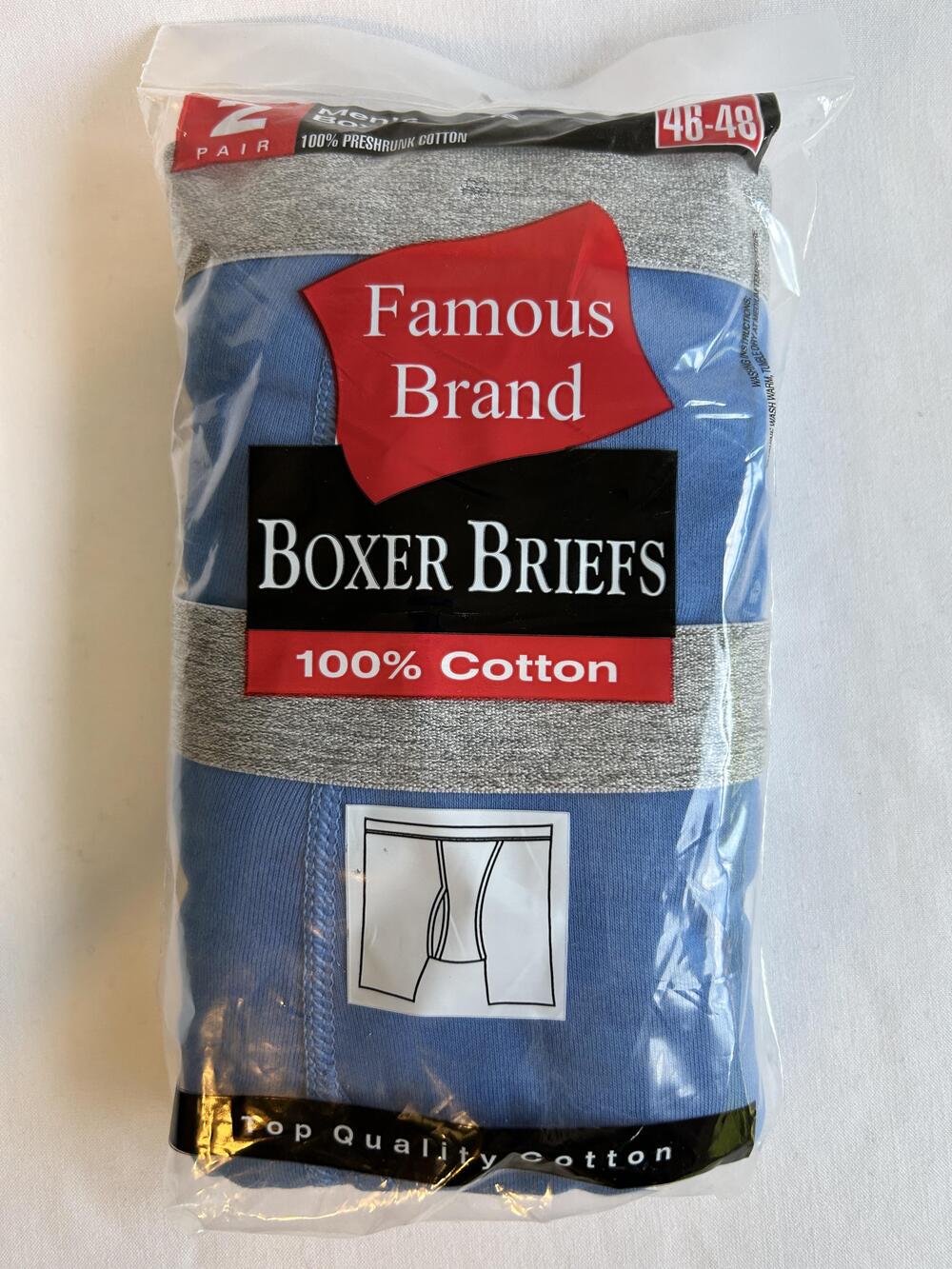 Famous Brand Boxer Briefs Mens Size 2XL Blue Gray 2 Pair 100% Cotton Preshrunk